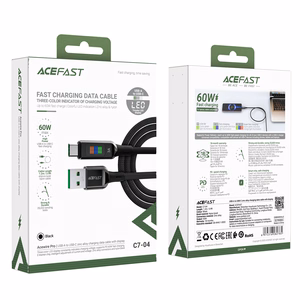 Acefast C7-04 USB-A USB-C 60W 1.2m kabelis su ekranu - juodas