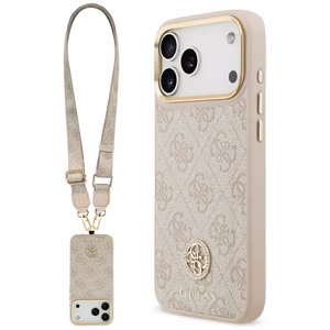 Guess 4G Strass Logo & Big Strap Metal Buttons MagSafe чехол iPhone 17 Pro Max - розовый