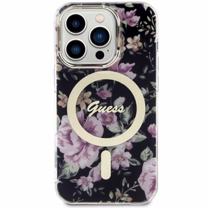 Guess GUHMP14LHCFWSK iPhone 14 Pro 6.1" juodas/juodas kietas dėklas Gėlės MagSafe