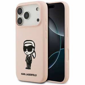 KARL LAGERFELD dėklas telefonui IPHONE 17 Pro Max su MagSafe suderintas (silikoninis su KL eskizu ir logotipu) - rožinis