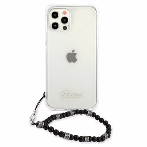 Guess GUHCP12MKPSBK iPhone 12/12 Pro 6.1 skaidrus kietas dėklas juodos perlų kolekcija