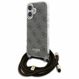 Guess Crossbody Cord 4G Print dėklas su dirželiu iPhone 16 - rudas