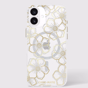Case-Mate Floral Gems MagSafe dėklas, skirtas iPhone 16 Plus, aukso spalvos