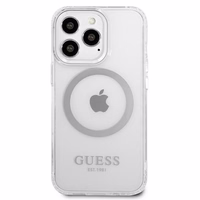 Guess Metal Outline Magnetinis MagSafe dėklas telefonui iPhone 13 Pro / iPhone 13 - sidabrinis