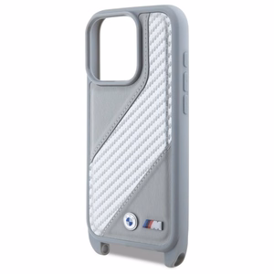 BMW M leidimas anglies juostos ir dirželis dėklas iPhone 16 Pro - pilkas