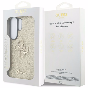 Guess dėklas Fixed Glitter Big 4G Metal Logo for Samsung Galaxy S26 Ultra auksinis