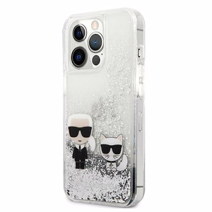 Karl Lagerfeld Skystas blizgučiai Karl&Choupette dėklas telefonui iPhone 13 Pro Max 6.7" - sidabrinis