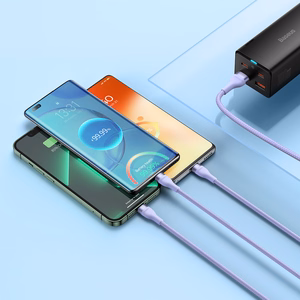 Baseus kabelis Flash Series II 3 in 1 - USB į Type C, Lightning, Micro USB - 66W 6A 1,2 metro (CASS040005) violetinis