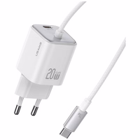 Tinklo įkroviklis USAMS JC Series CC261 20W GaN Mini Fast Charger 2xUSB-C baltas