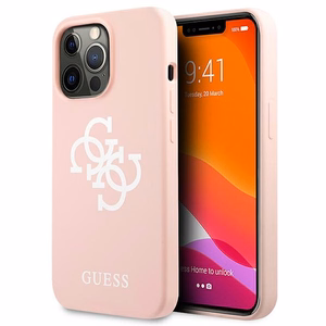 Guess silikoninis 4G logotipo dėklas telefonui iPhone 13 Pro Max 6.7" - rožinis