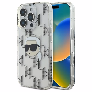 Karl Lagerfeld IML Karl galvos elektropluotas iPhone 16 Pro dėklas - skaidrus