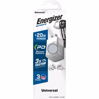 Energizer Ultimate - Multiplug EU / UK / US GaN 20W PD mains įkroviklis (sidabrinis)