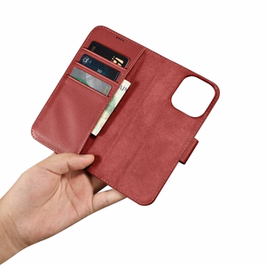 iCarer Piniginės dėklas 2in1 viršelis iPhone 14 Pro Max odinis atverčiamas viršelis Anti-RFID raudonas (WMI14220728-RD)