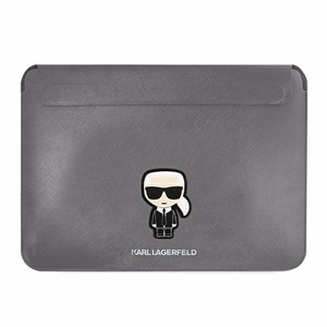 Karl Lagerfeld Saffiano Ikonik Karl dėklas 16" nešiojamam kompiuteriui - sidabrinis