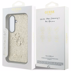Guess dėklas Fixed Glitter Big 4G Metal Logo for Samsung Galaxy S26 auksinis
