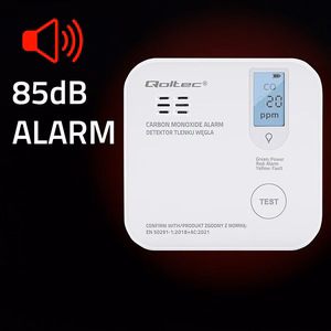 Qoltec 52577 Belaidis anglies monoksido (CO) jutiklis su baterija | jutiklio tarnavimo laikas 10 metų | signalizacija 85dB | LED