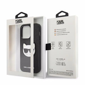 Karl Lagerfeld Saffiano Choupette Head Patch dėklas telefonui iPhone 14 Pro Max - juodas