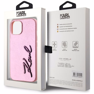 Karl Lagerfeld Wrinkled Metal Signature dėklas telefonui iPhone 15 - rožinė
