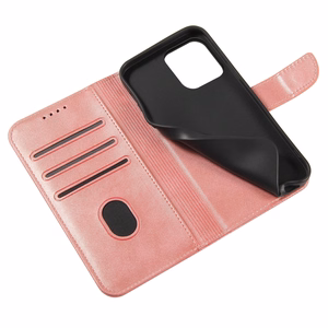 Piniginės tipo dėklas telefonui su stovu iPhone 15 Pro magnetinis dėklas - rožinis
