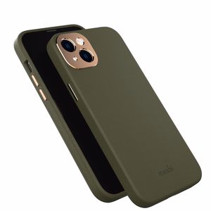 Moshi Napa dėklas, skirtas iPhone 14 Plus, suderinamas su MagSafe, veganiškos odos, „Juniper Green“ spalvos
