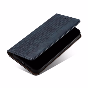 Magnetinis dėklas telefonui Samsung Galaxy S22+ (S22 Plus) su dirželiu, pinigine ir mažu pakabuku - mėlynas