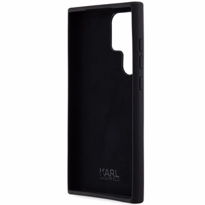 Karl Lagerfeld silikoninis Choupette metalinis smeigtukas dėklas telefonui Samsung Galaxy S23 Ultra - juodas