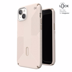 Speck Presidio2 Grip MagSafe dėklas su ClickLock, skirtas iPhone 15 Plus / 14 Plus, „Bleached Bone / Heirloom Gold“ spalvos