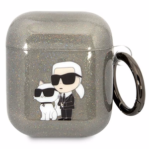 Karl Lagerfeld KLA2HNKCTGK Airpods 1/2 dėklas juodas/juodas Blizgučiai Karl&Choupette