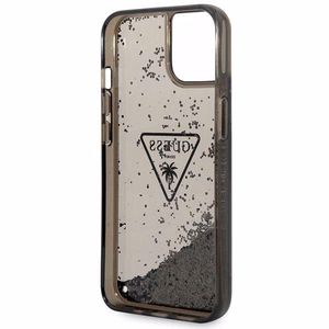 Guess GUHCP14SLFCTPK iPhone 14 6.1" juodas/juodas kietas dėklas Liquid Glitter Palm Collection