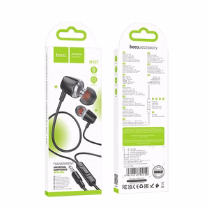 HOCO kabelinės ausinės Jack 3,5 mm su mikrofonu M107 juodos