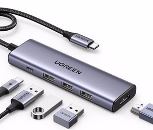 Ugreen 15596 nešiojamojo kompiuterio dokas / prievadų replikatorius laidinis USB 3.2 Gen 1 (3.1 Gen 1) Type-A + Type-C aliuminio