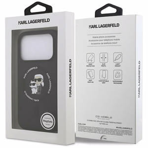 Dėklas Karl Lagerfeld Liquid Silicone Karl and Choupette MagSafe Apple iPhone 17 Pro Max juodas