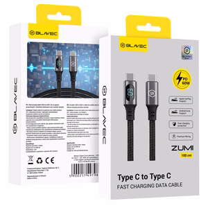 Blavec Zumi pintas laidas Type C - Type C PD 60W 3A su LCD ekranu 1m Apple CarPlay/Android Auto juodas