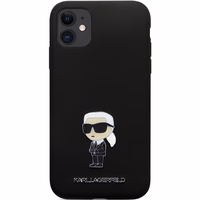 Karl Lagerfeld KLHCN61SMHKNPK dėklas telefonui iPhone 11 / Xr - juodas silikoninis Ikonik metalinis kaištis
