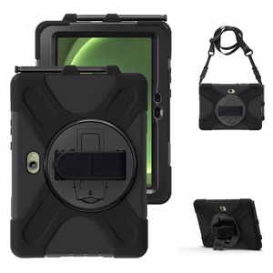JM Rugged Case Grip dėklas Samsung Galaxy Tab Active Pro/ Active4 Pro/ Active5 Pro su dirželiu juodas