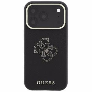 Guess Grained & Big Resin Logo dėklas iPhone 18 Pro Max / 17 Pro Max – juodas