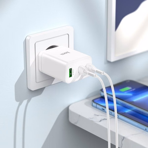 Įkroviklis Hoco N33 + "USB-C (Type-C) to Lightning Cable" (2xUSB-C;1xUSB 35W) baltas