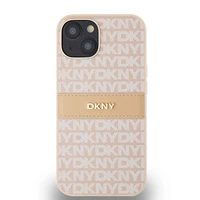 DKNY odinis mono juostelės ir metalinis logotipas dėklas iPhone 15/14/13 - rožinis