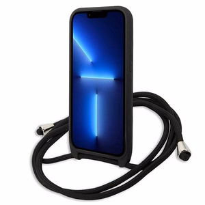 Karl Lagerfeld odinis monogramos lopas ir virvelė Iconik dėklas iPhone 13 Pro / 13 - juoda