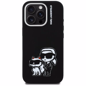 Karl Lagerfeld Silikoninis Karl&Choupette Sketch MagSafe Dėklas for iPhone 16 Pro Max - juodas