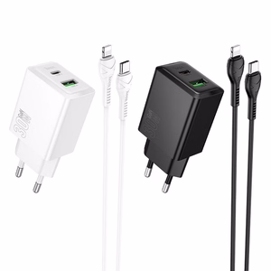 Įkroviklis telefonui Hoco USB A + USB C QC3.0 PD AFC 3A 30W + kabelis USB C į USB C N71 baltas