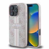 Guess 4G Spausdintų juostų MagSafe iPhone 16 Pro dėklas - rožinis