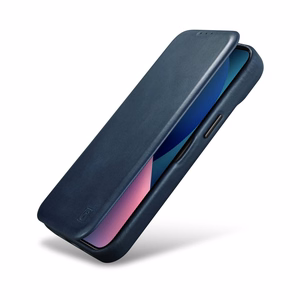 iCarer CE Premium odinis folio dėklas iPhone 14 Plus su MagSafe magnetiniu flipu - mėlynas