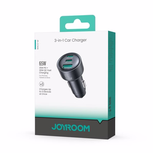 Joyroom JR-CCN19 65W 3-in-1 automobilinis įkroviklis – spalva: tamsiai pilka