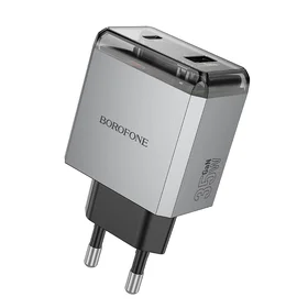 Borofone Įkroviklis BN20 Lena (m) - USB + Type C - PD 35W pilkas