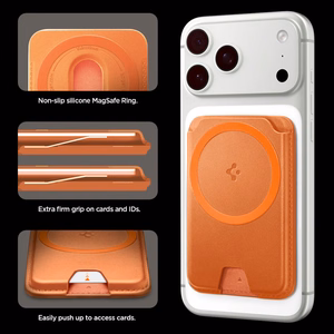 Spigen Valentinus MagFit+ magnetinis „MagSafe“ kortelių dėklas telefonui – oranžinis