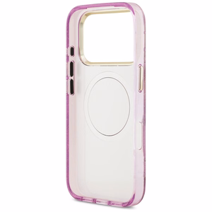 Guess IML Glitter Flowers Triangle MagSafe dėklas, skirtas iPhone 17 Pro / 18 Pro – violetinis