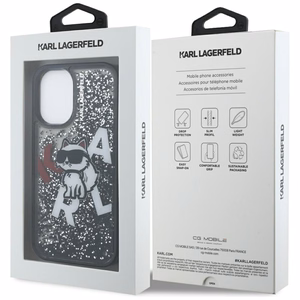 Karl Lagerfeld Liquid Glitter Choupette Logo iPhone 16 deklas - juodas
