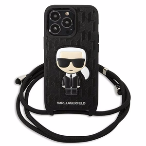 Karl Lagerfeld odinis monogramos lopas ir virvelė Iconik dėklas iPhone 13 Pro / 13 - juoda