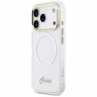 Guess IML Gradient Script Metal MagSafe Dėklas for iPhone 17 Pro Max - baltas